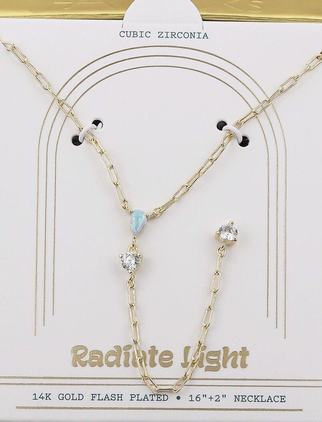 LA Rocks Opal & Cubic Zirconia 14k Gold Plate Y Necklace
