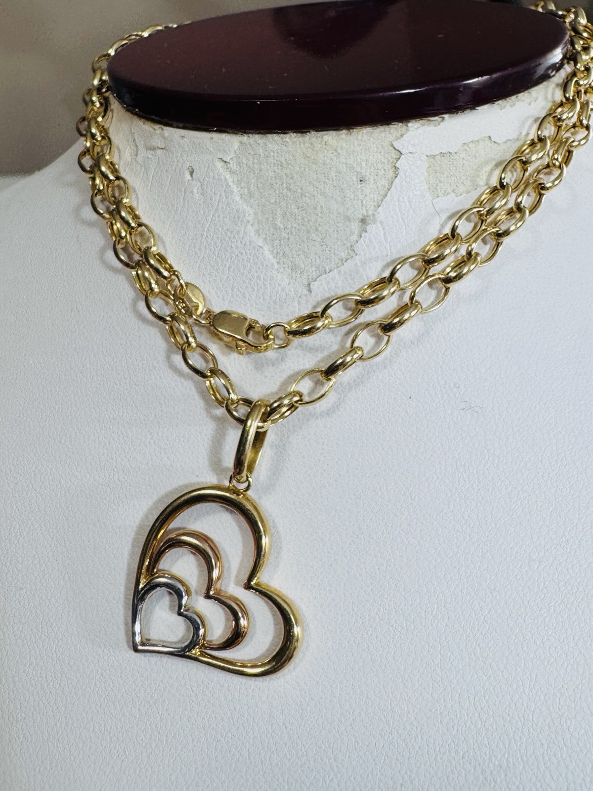18K 750 Real Find Pure Tricolor Gold Heart Necklace 19.7/20” Inch Long 6.7g 4mm