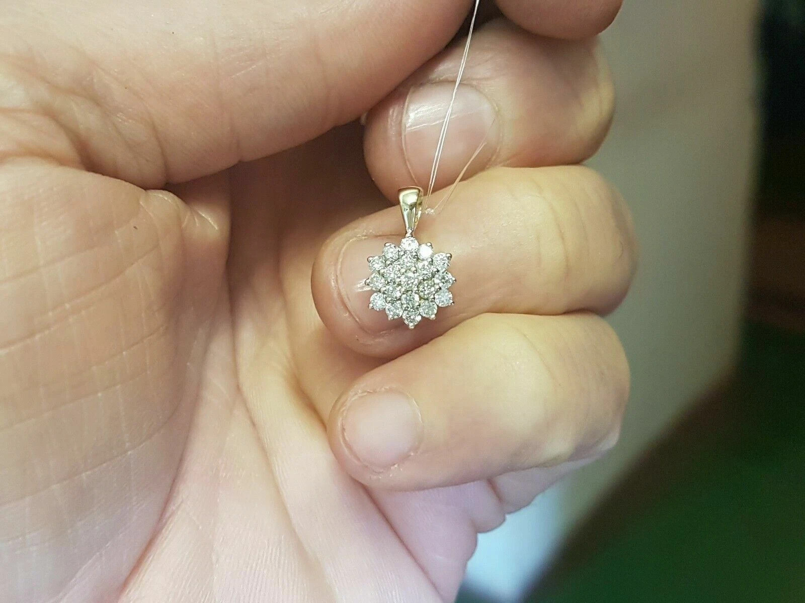 0.5Ct Real Moissanite Cluster Pendant 18″Chain 14k Yellow Gold Plated