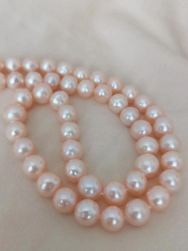 Authentic photo 18 inch AAAA Japan Akoya 8mm pink pearl necklace 14K gold clasp