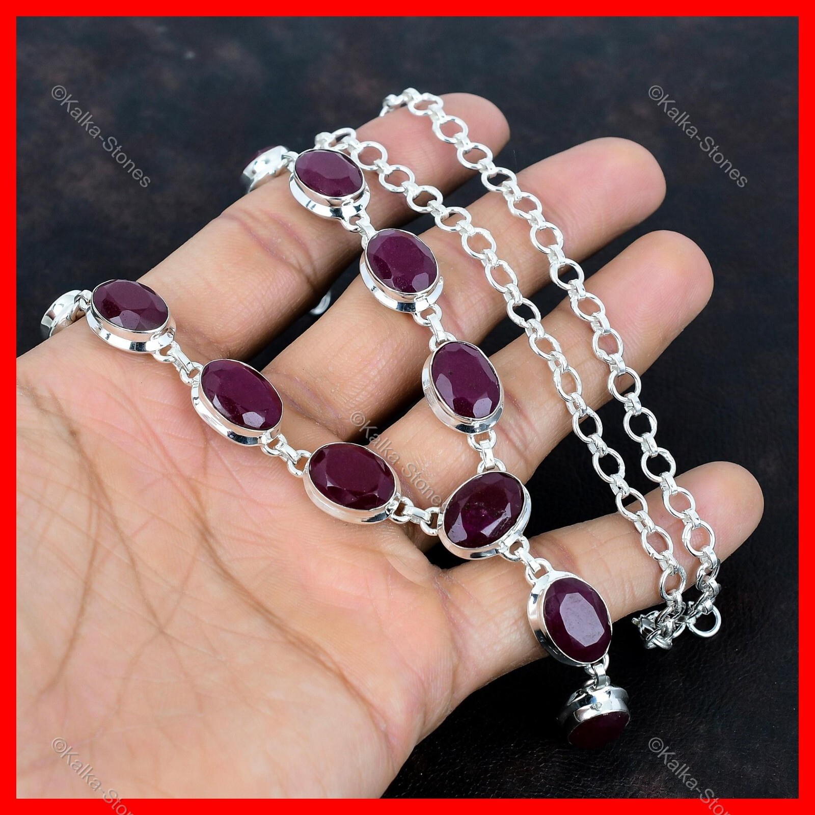 Friendship Day Deal Kashmir Rubi Gemstone Chain Necklace Jewelry Sterling Silver