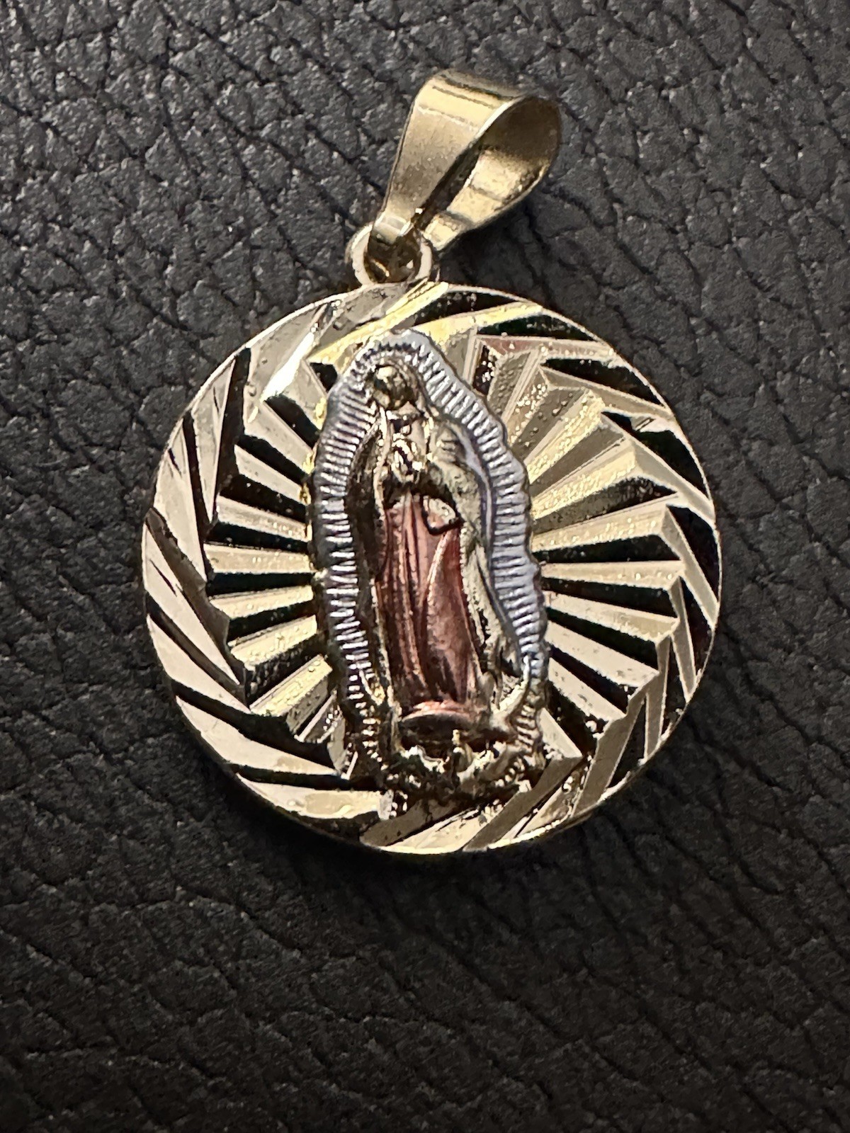 14k Yellow Gold filled Double Sided Jesus and Mother Mary Circle Charm Pendant