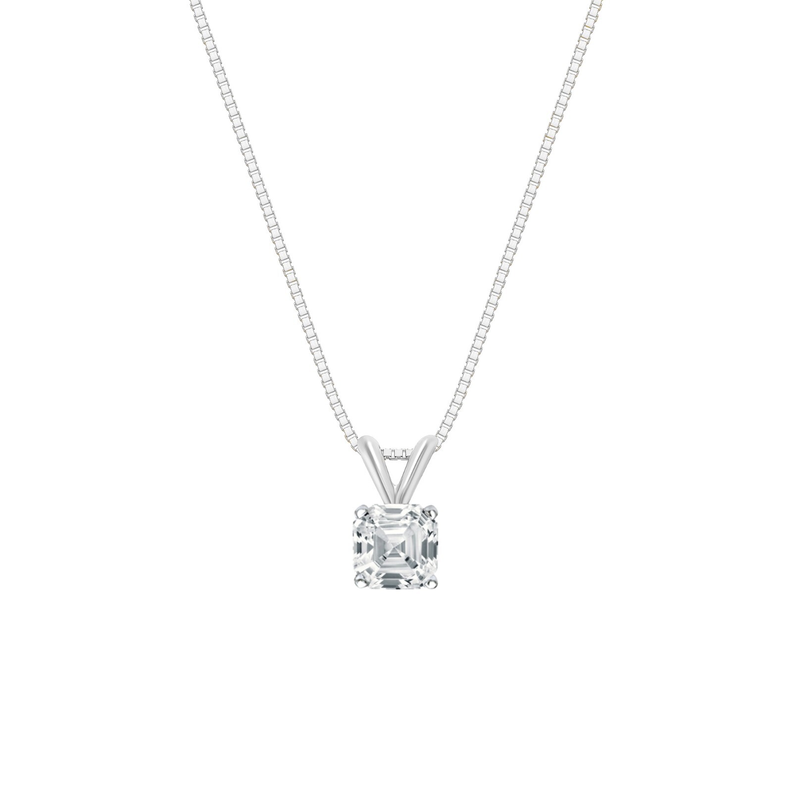 1.25 Ct Asscher Created Diamond Real Solid 14K White Gold Pendant 18″ Necklace