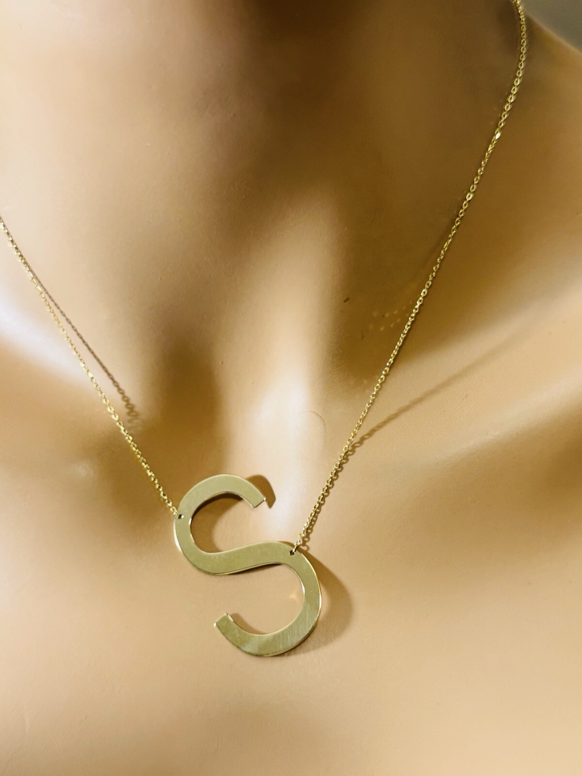 18K 750 Fine Pure Gold Letter S initial Necklace 16.5/17.5” Long 1mm 4.2g