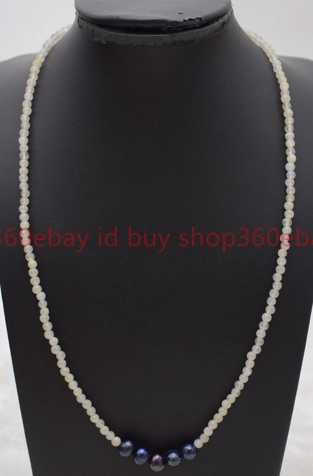 Natural 3mm Gray Labradorite Round Gemstone Beaded Black Pearl Necklace 16-28in