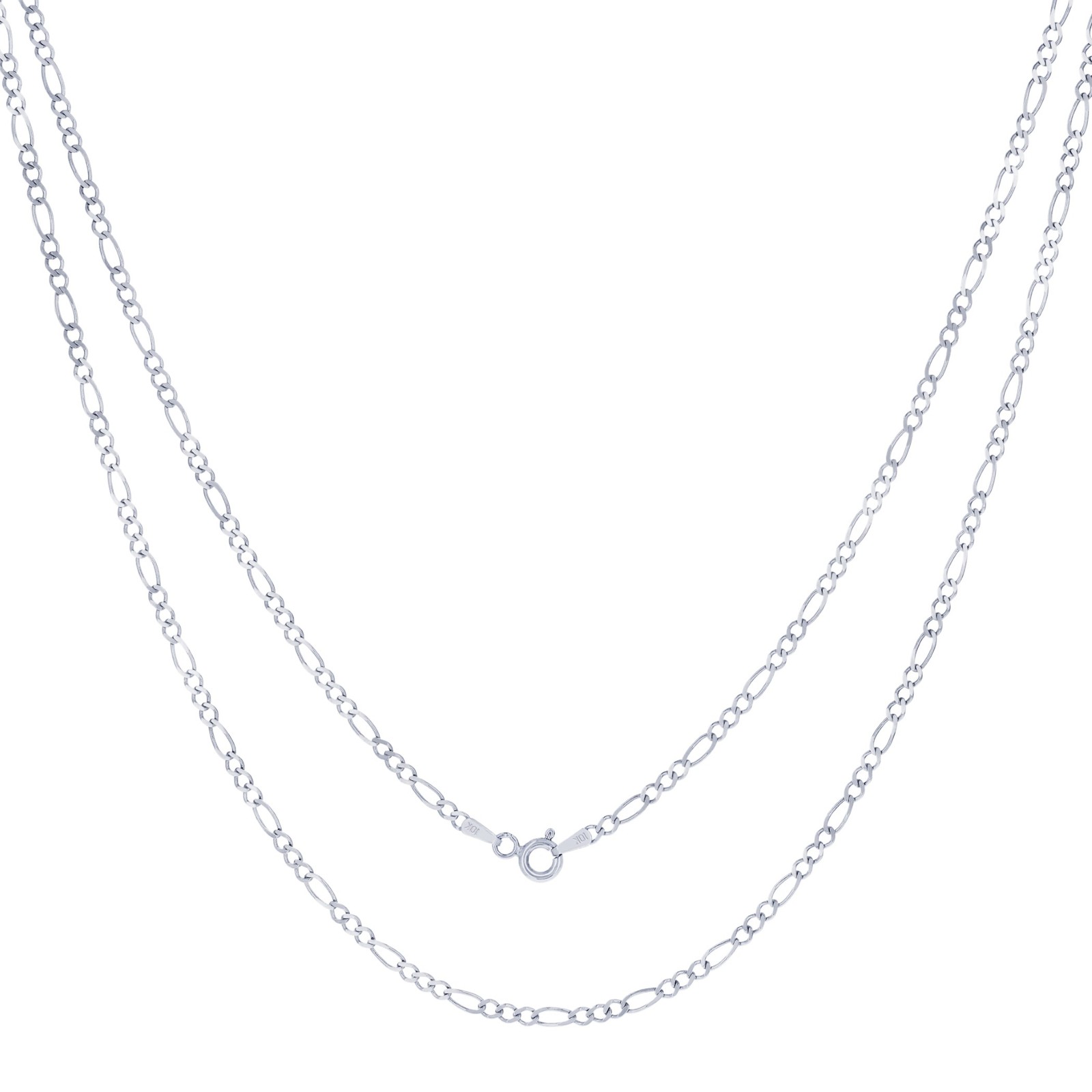 10K White Gold Solid 2.25mm-6.5mm Figaro Chain Necklace Mens Womens 16″- 30″