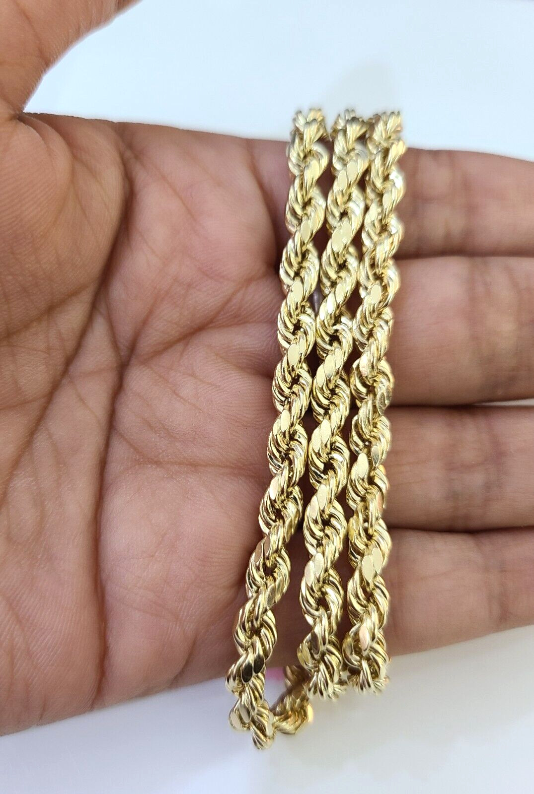 14K Yellow Gold 4mm Rope Chain 22 inch Diamond cut necklace Free Shipping