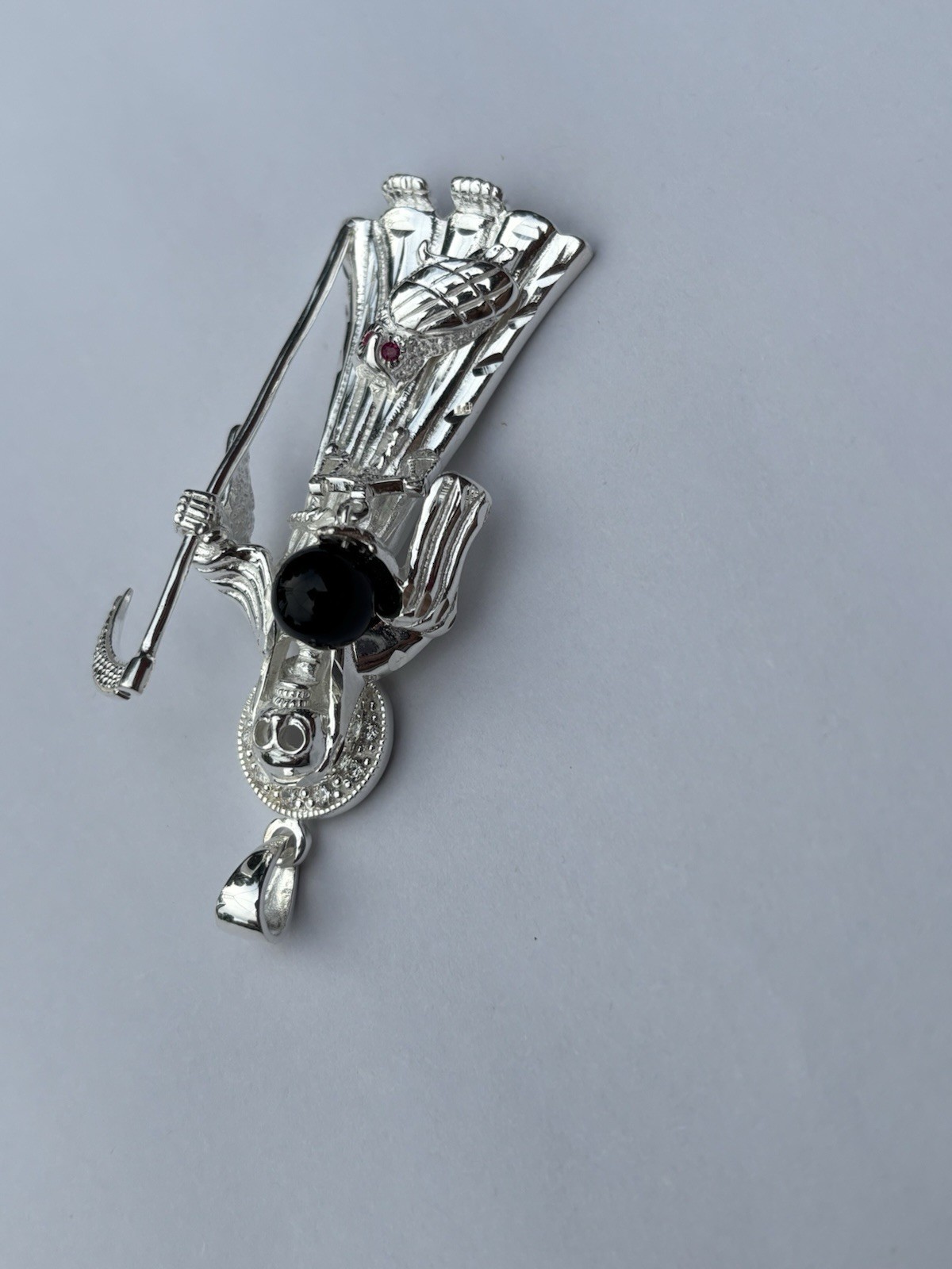 2.5″ ICED 925 STERLING SILVER LA SANTA MUERTE GRIM REAPER PENDANT CZ ONYX