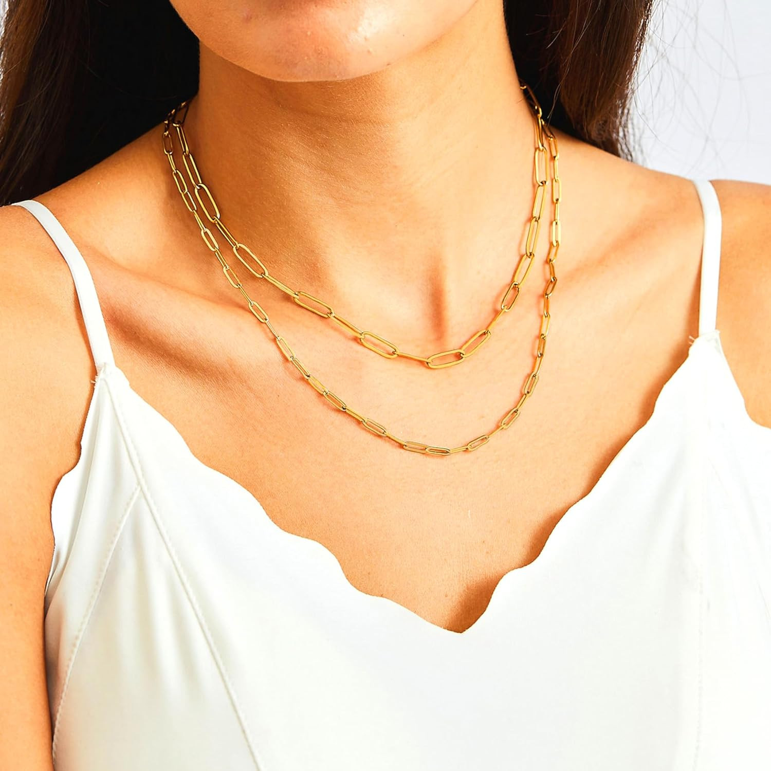 18K Gold Paperclip Chain Link Necklace Dainty Paperclip Link Chain Layered Neckl
