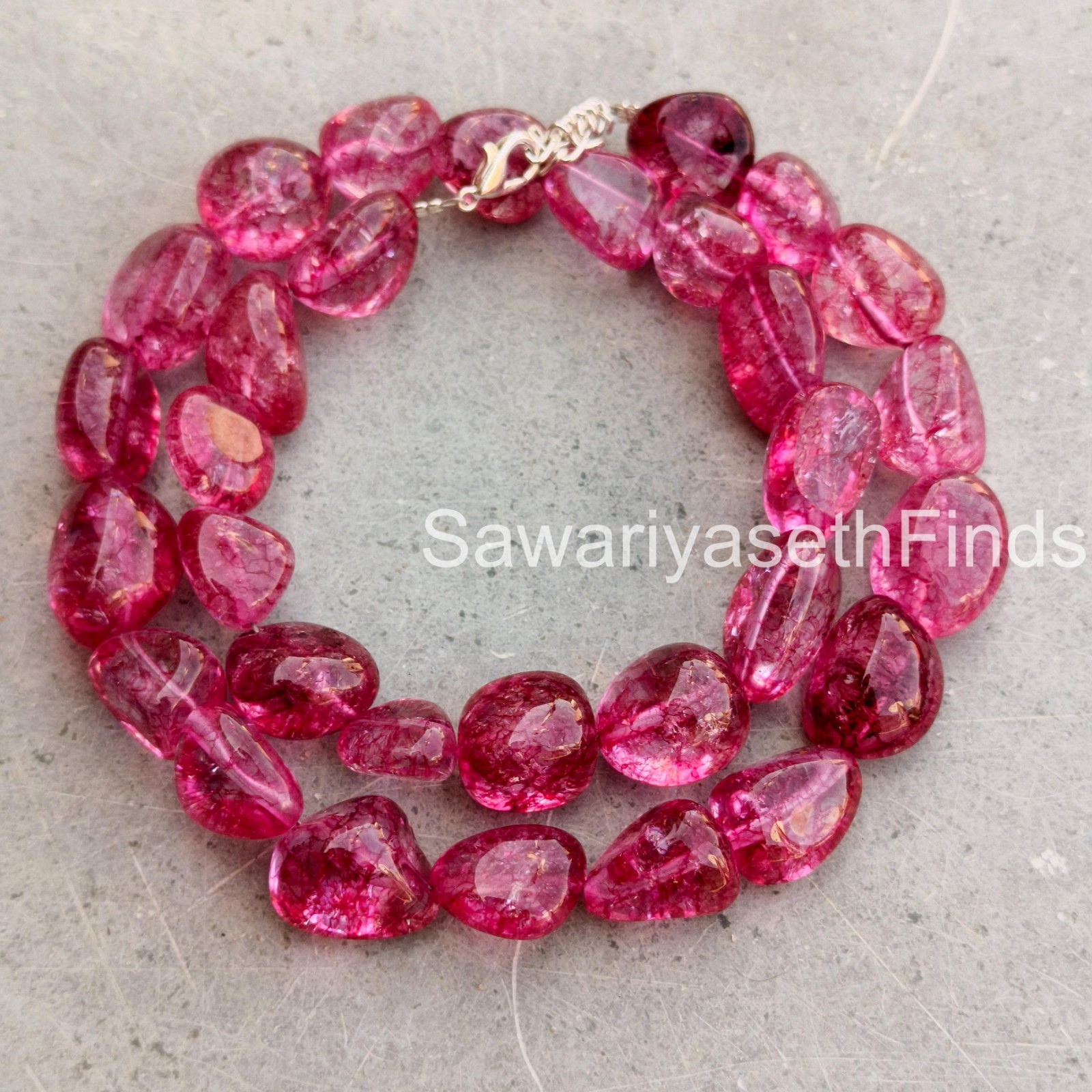 Handmade Pink Tourmaline Nugget Necklace, Raw Gemstone, Sterling Silver Clasp