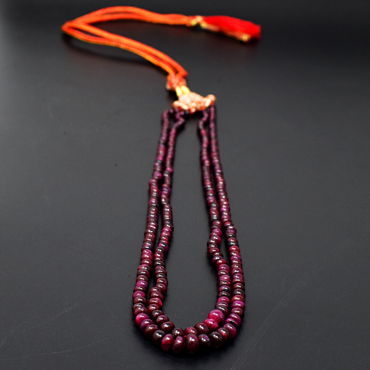 216 Cts Earth Mined 2 Strand Red Ruby Rondelle Beads Necklace Jewelry JK 06E296