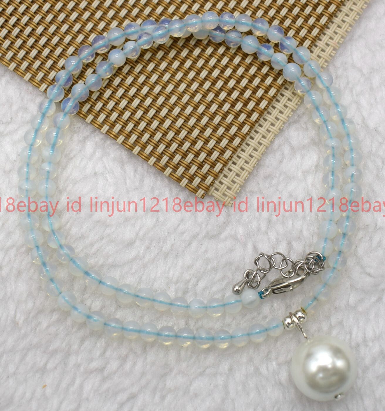 Natural 4mm White Opal Round Gems Bead White Shell Pearl Pendant Necklace16-28in