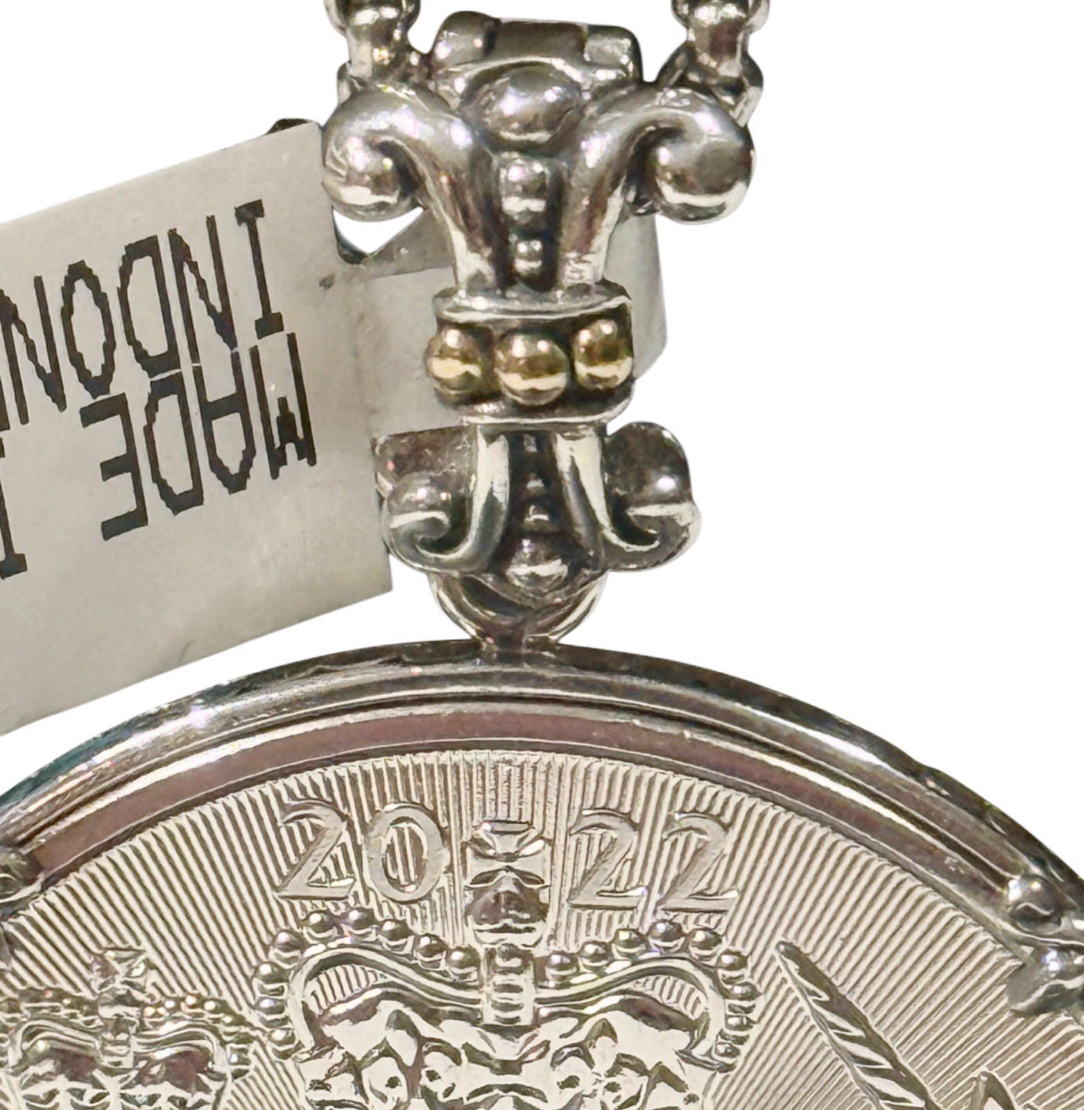 Samuel B 2022 Britannia Fine Silver Coin Pendant w 18K & 925 SS~ NOS J609378 NWT