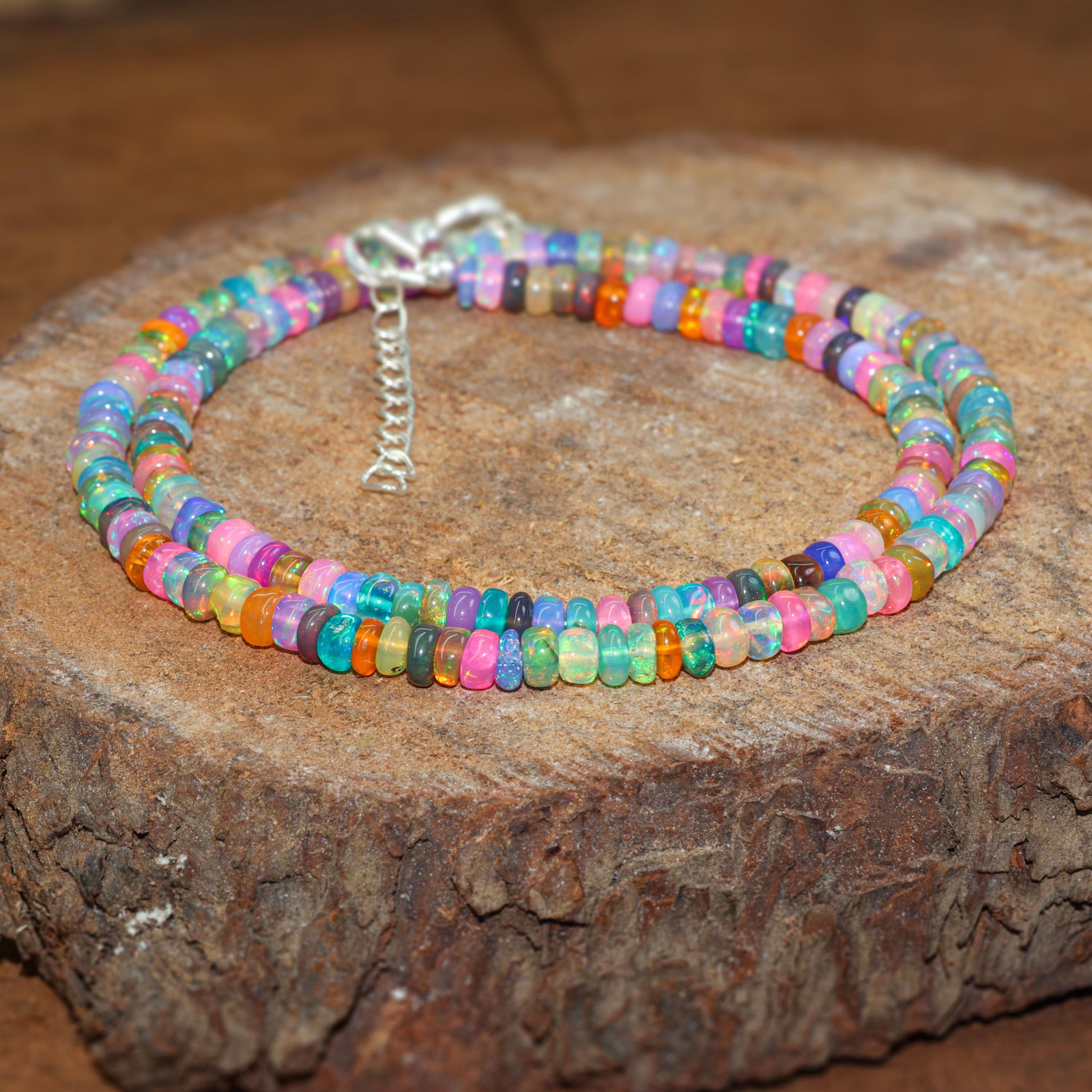 Fire Multi Opal Gemstone Beads Necklace, Natural Opal Beads Handmade Necklace