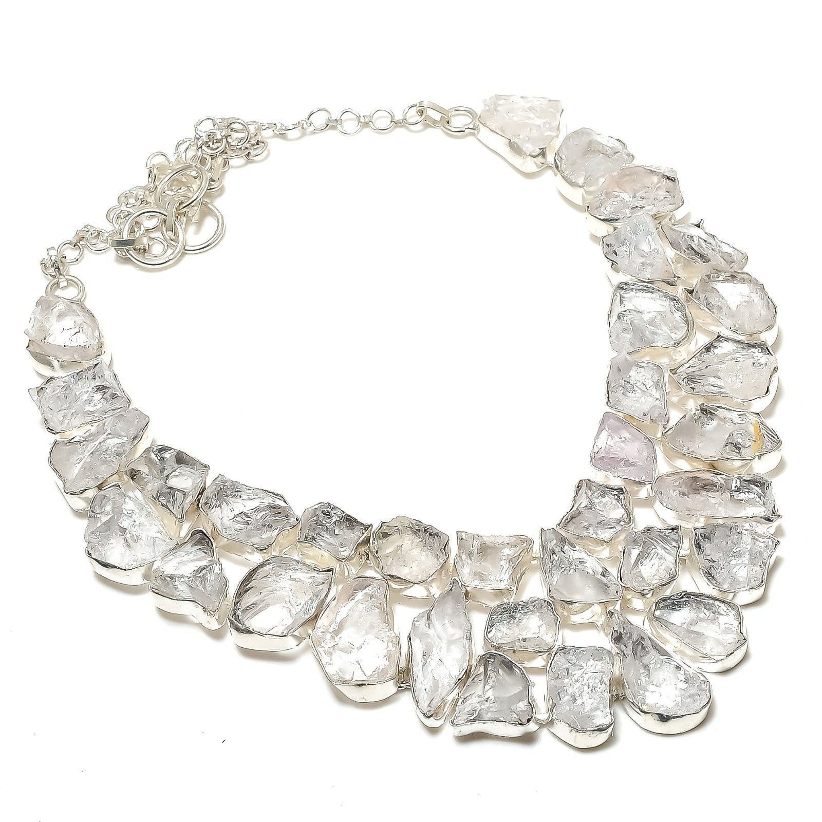 Crystal Quartz Rough Gemstone Handmade 925 Sterling Silver Jewelry Necklace