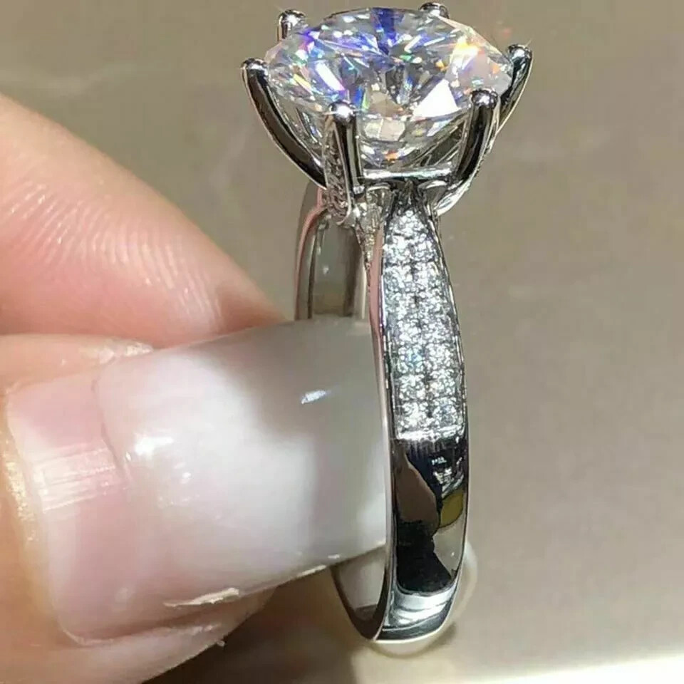 3Ct Round Cut lab created diamond Solitaire Wedding Ring 14K White Gold Finish