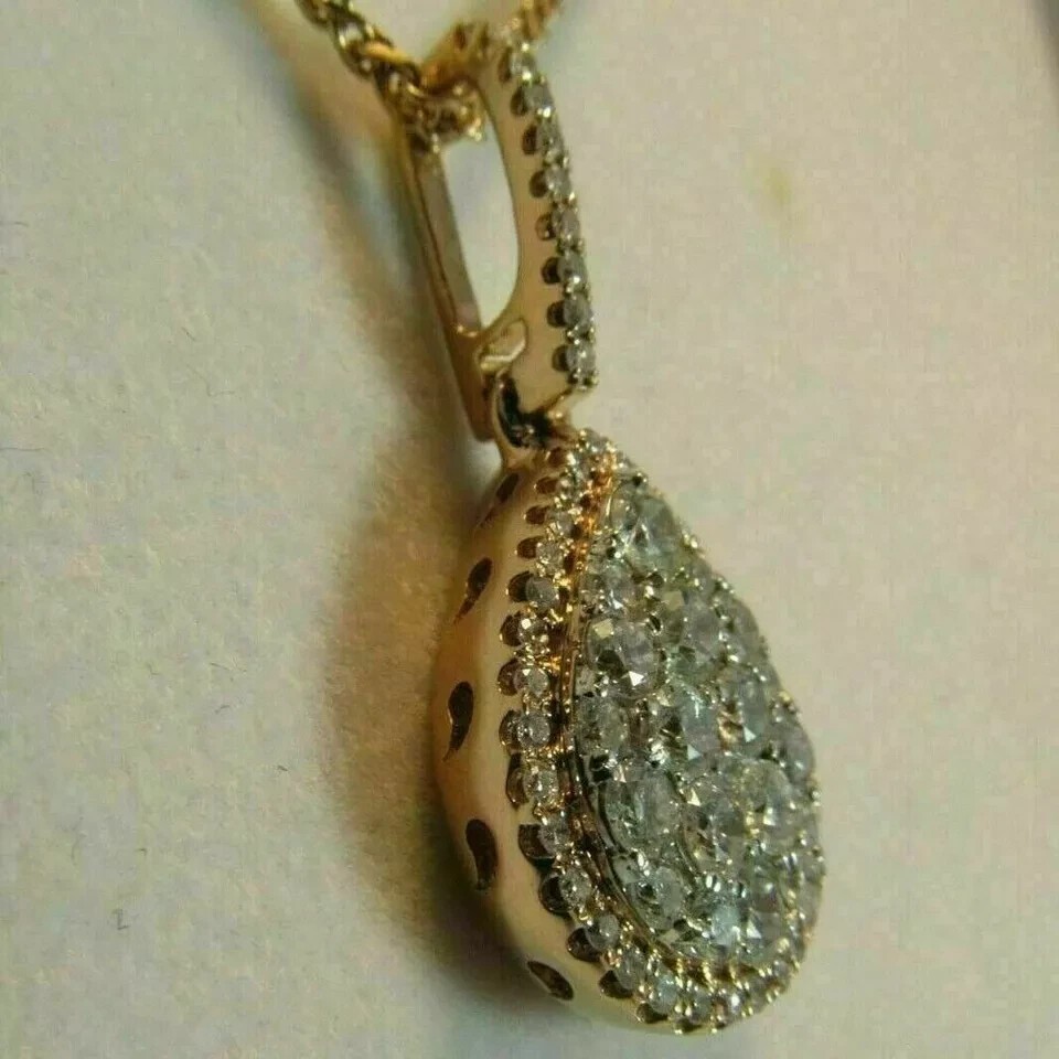 Women’s 14k Yellow Gold Over 2Ct Round Cut VVS1 Diamond Drop Pendant With Chain
