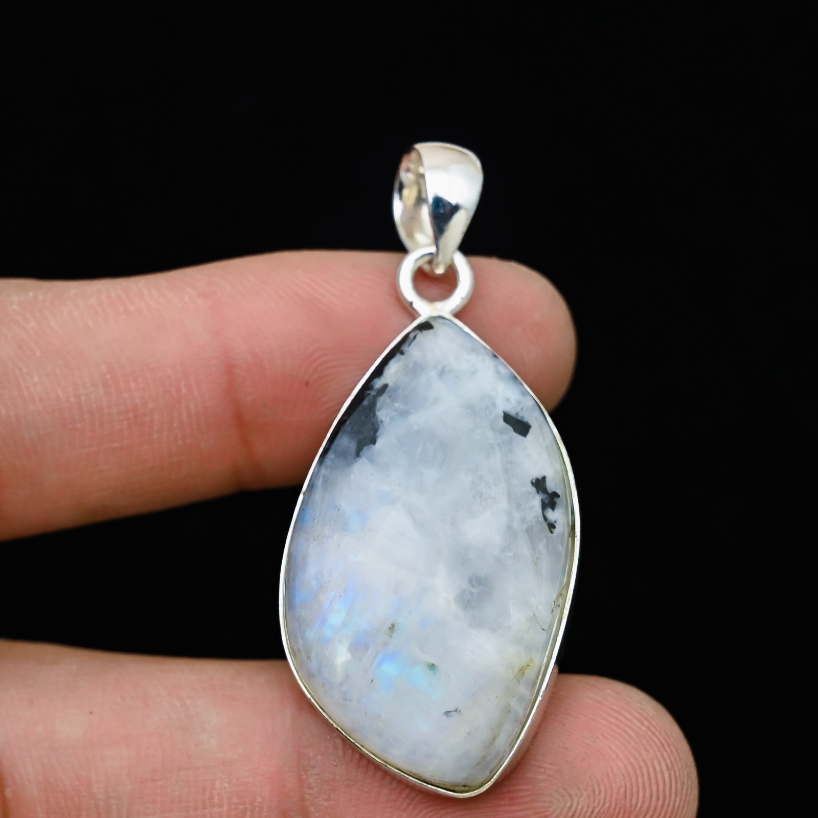 Rainbow Moonstone Gemstone 925 Sterling Silver Handmade Pendant Jewelry Gift For