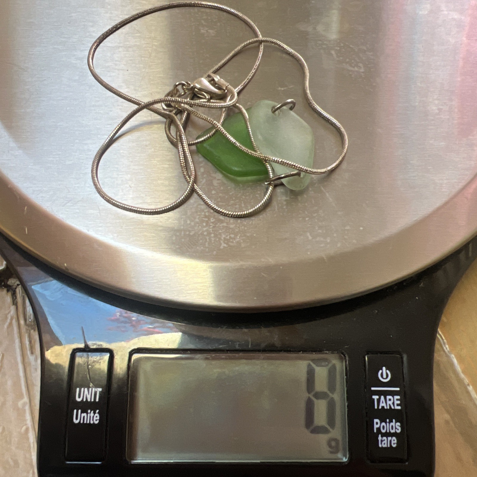 Sterling Silver 925 Sea Glass Pendant Necklace Green Aqua Beach Coastal Jewelry