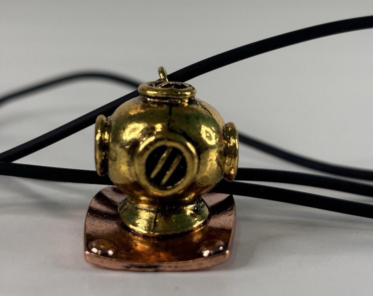 Diver Helmet Pendant Tiki Necklace Adjustable 1″ Gold Copper Metal Color New