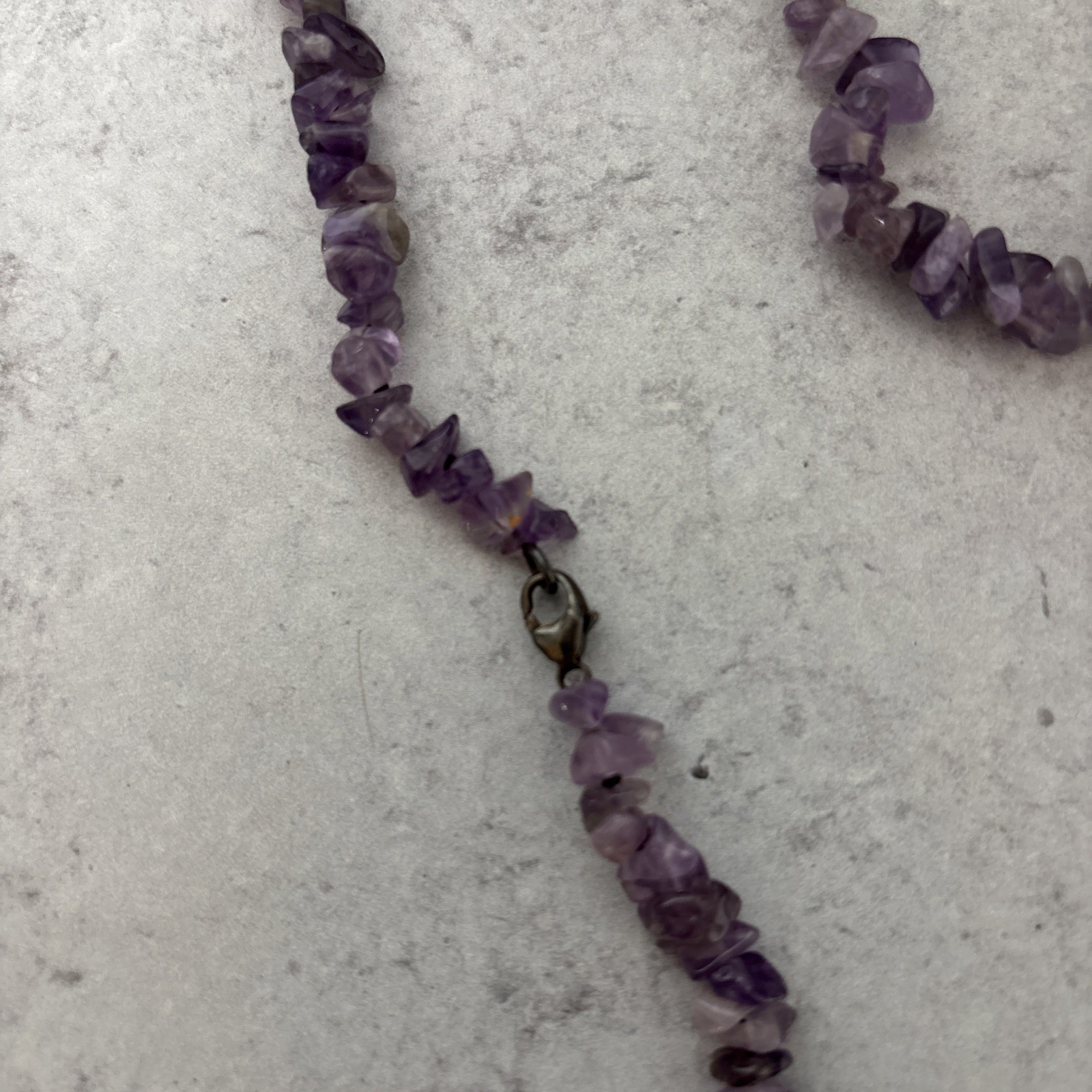 Purple Amethyst Chip Necklace 40″ Intermittent Dark Grey Beads Boho