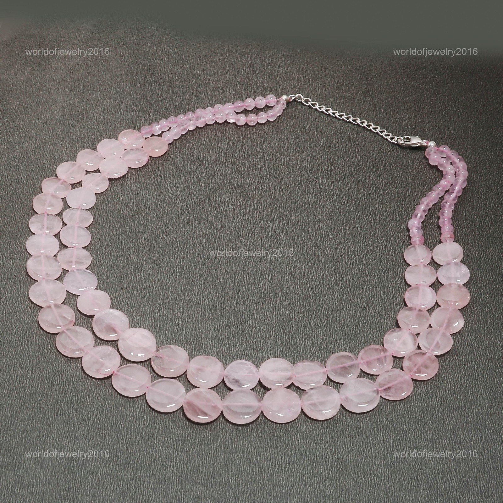 Womens day Sale 925 Sterling Silver Rose Quartz Gemstone Beaded Necklace Jewelry