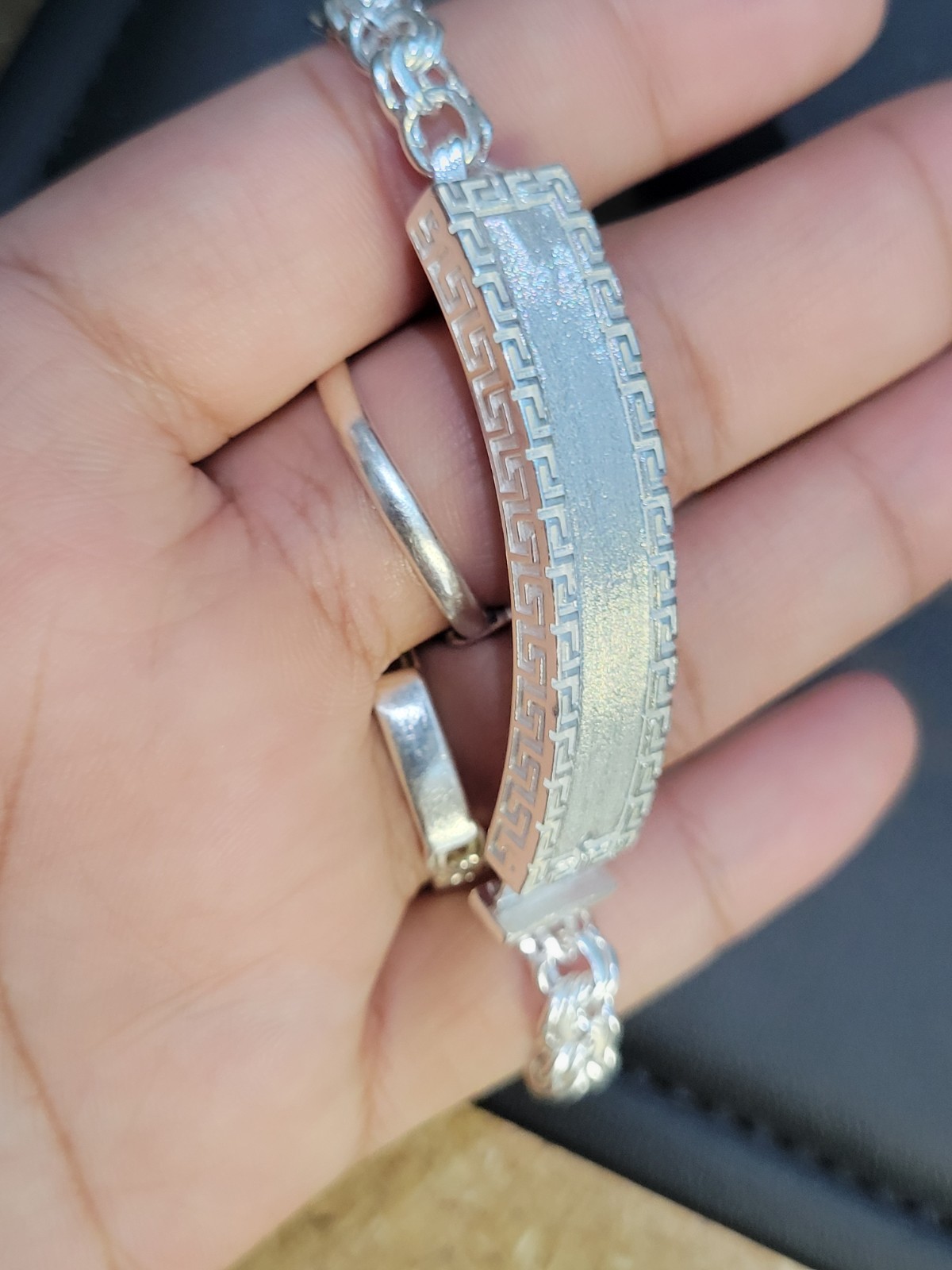 925 sterling silver Chino Link Greek Key Long Lock Bracelet 21g 7″ 6mm