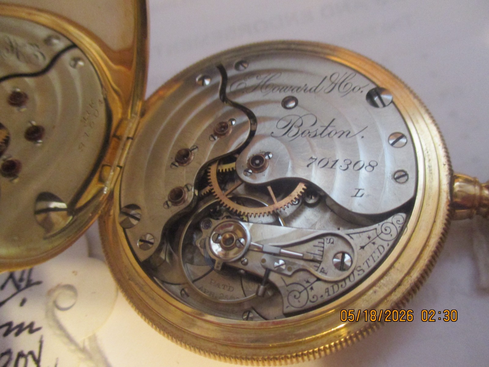 E. Howard “L”, 14k gold, 99G. case value at $79/G H. Visser collection
