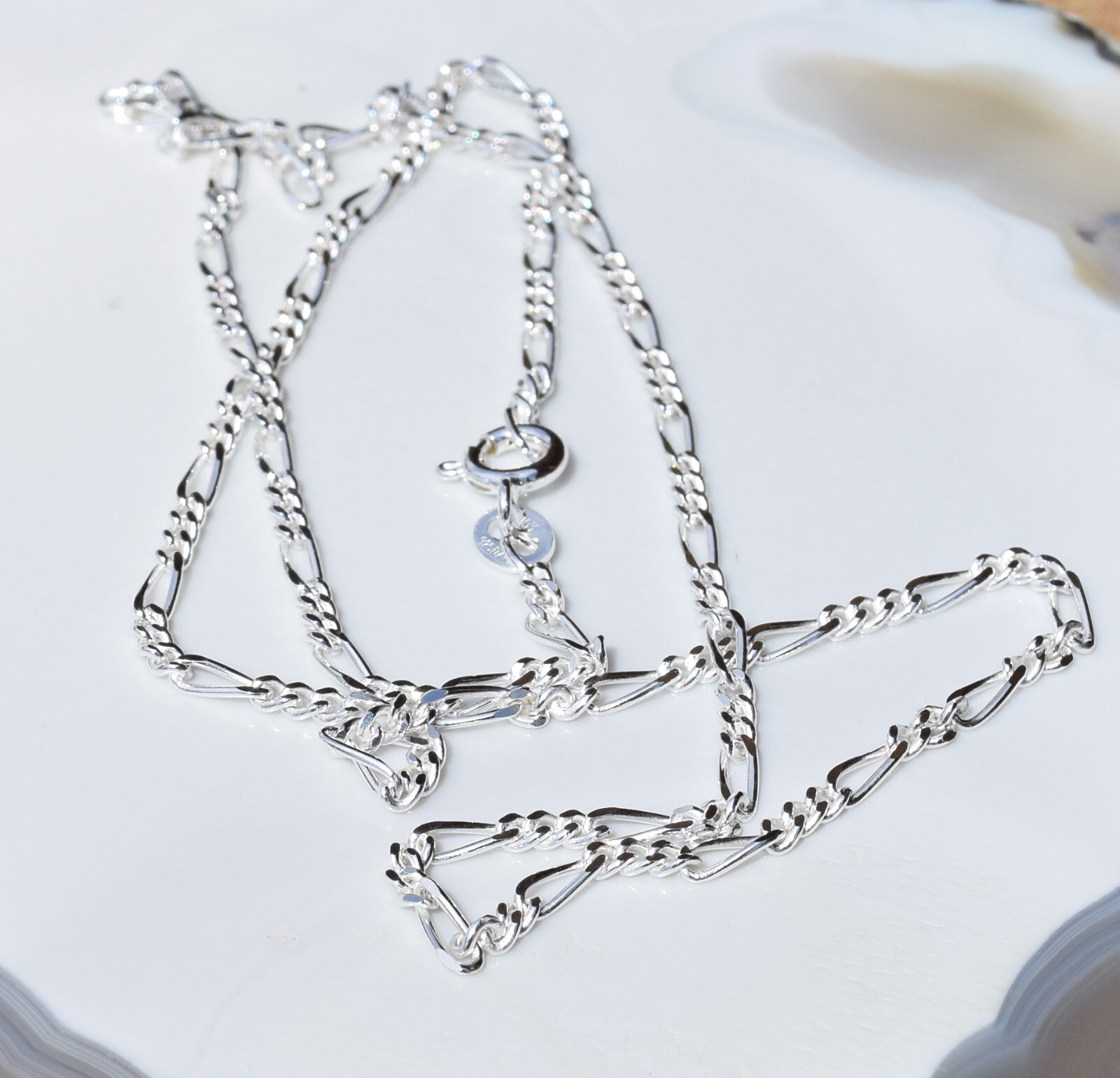 Figaro 3 + 1 Chain Italian 925 Sterling Silver 2.1mm Chain 18″ Spring Ring Clasp