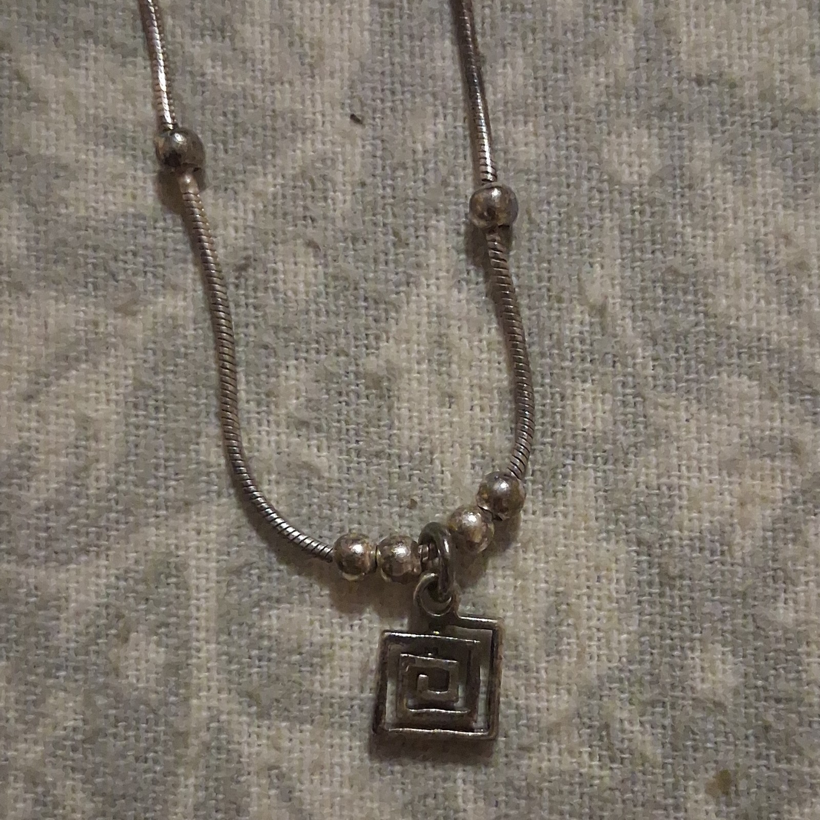 Sterling Silver Italy Snake Chain Necklace Square Geometric Charm Pendant Y2K
