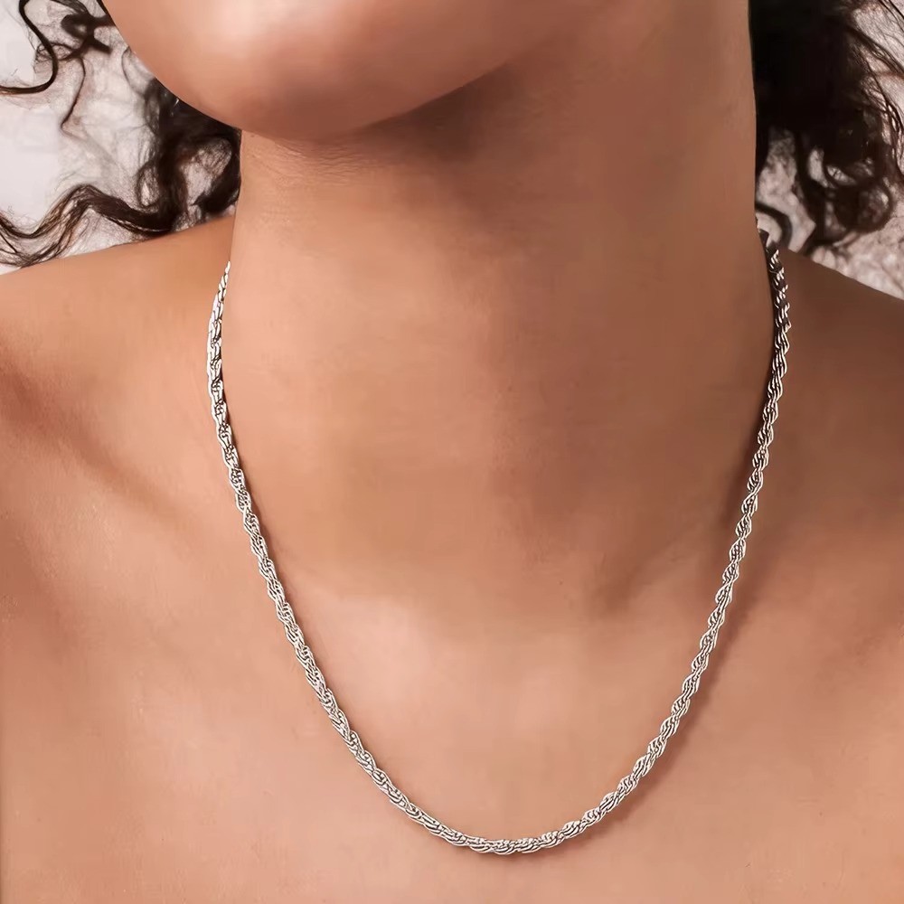 925 Sterling Silver 4MM Rope Chain Necklaces For Women Men Fashion