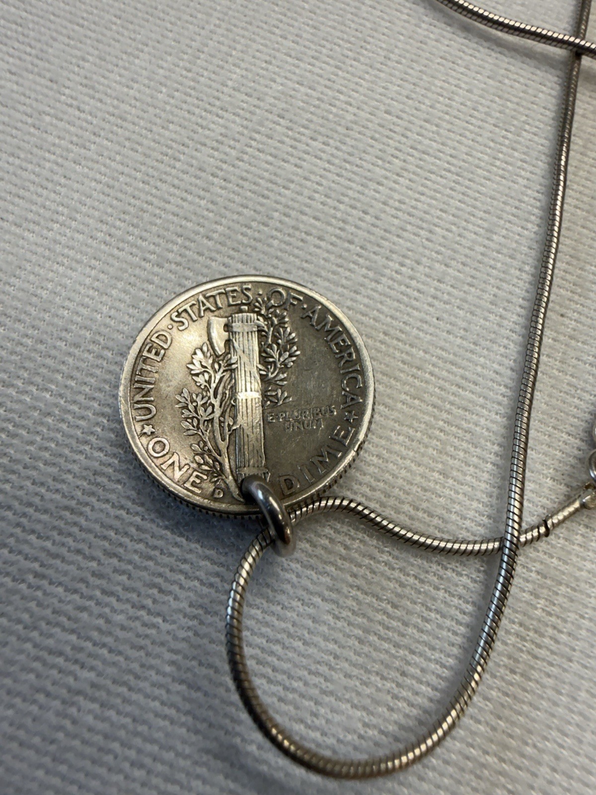 1942 Sterling Silver Coin Pendant On 18” Snake Chain 925 Sterling Silver