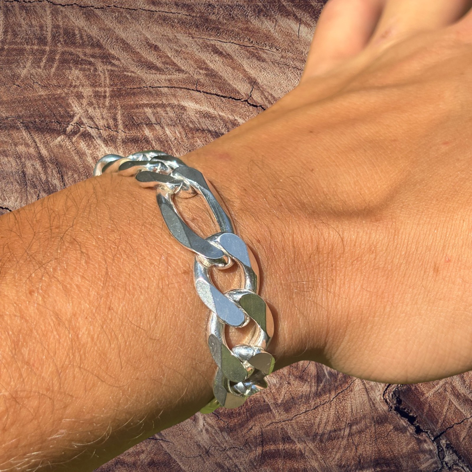 13mm Figaro Bracelet – 925 Sterling Silver or 14k Gold Vermeil Made in Italy