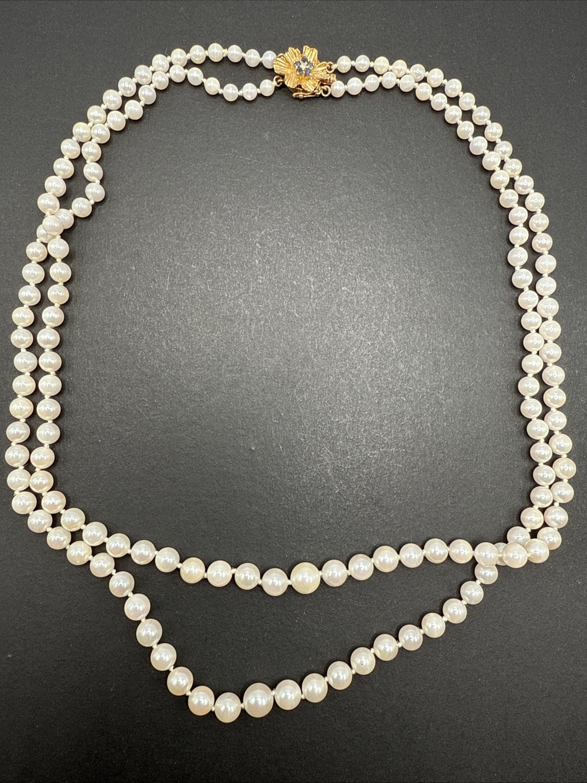 Double-strand cultured pearl necklace, clasp in 14K gold, Seaborne, Usa 20” J64