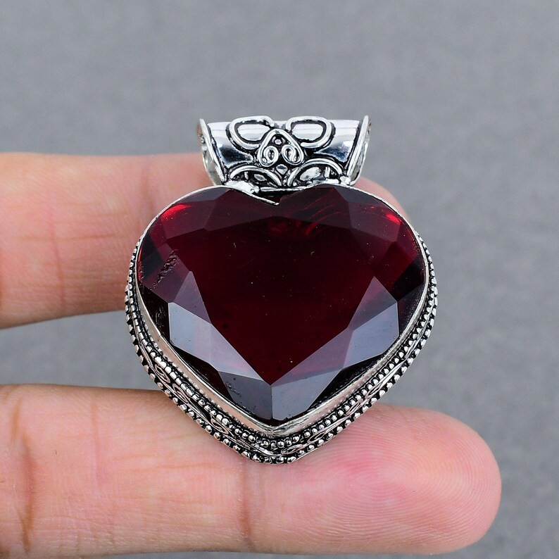 Red Garnet Gemstone Handmade 925 Sterling Silver Jewelry Heart Pendant Sz-2″