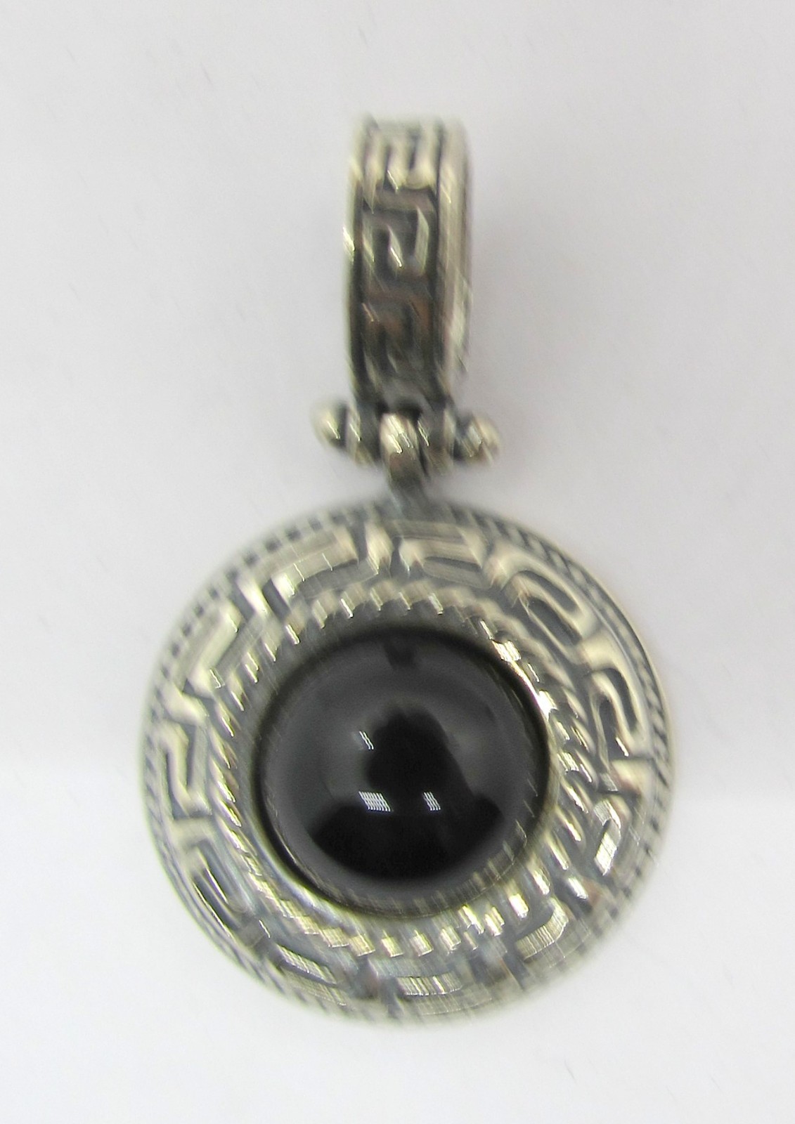 925 STERLING SILVER BLACK ONYX GREEK KEY PENDANT OR CHARM 33X20MM ~ 6.8G