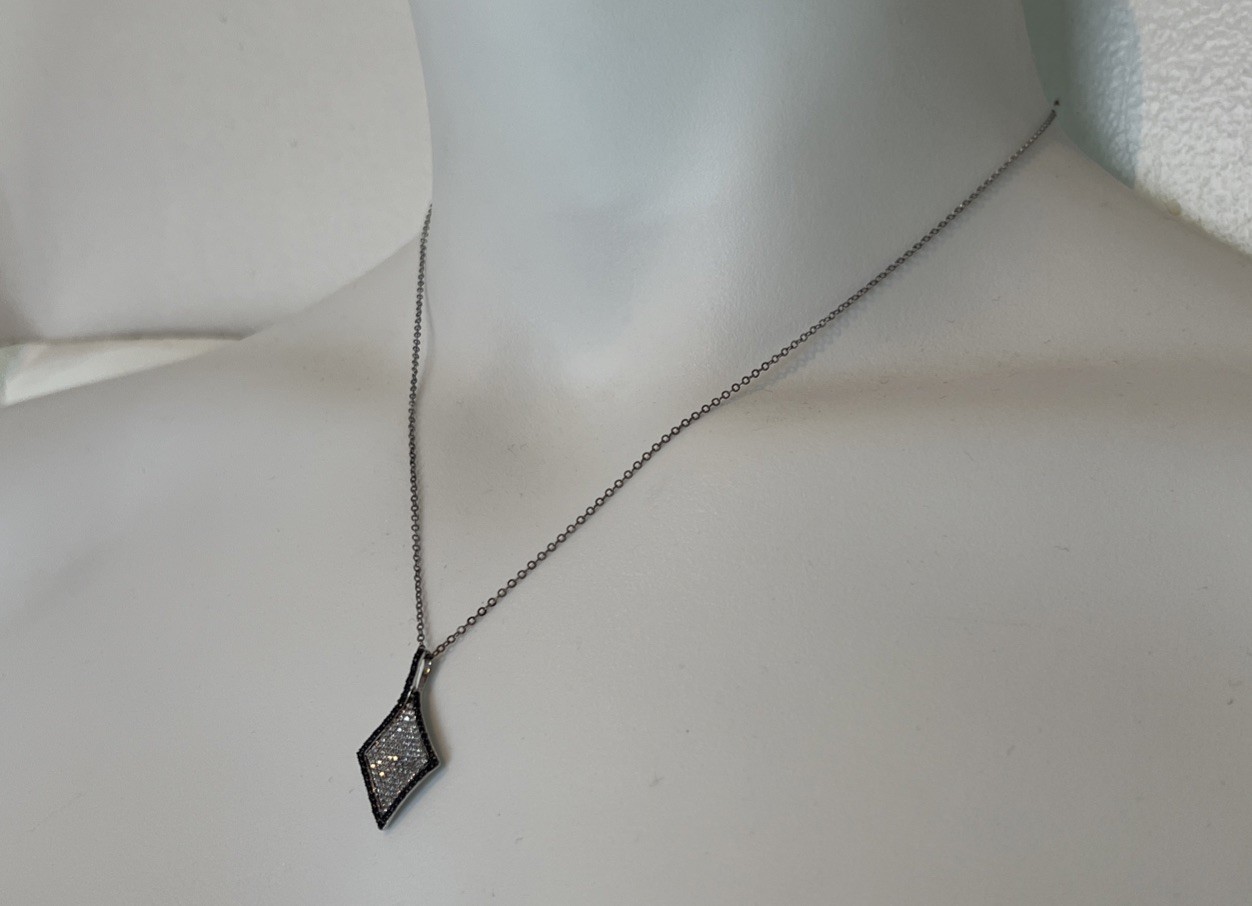 CT Italy Sterling Silver Pave Black & Clear CZ 925 Pendant 18” Necklace Gift