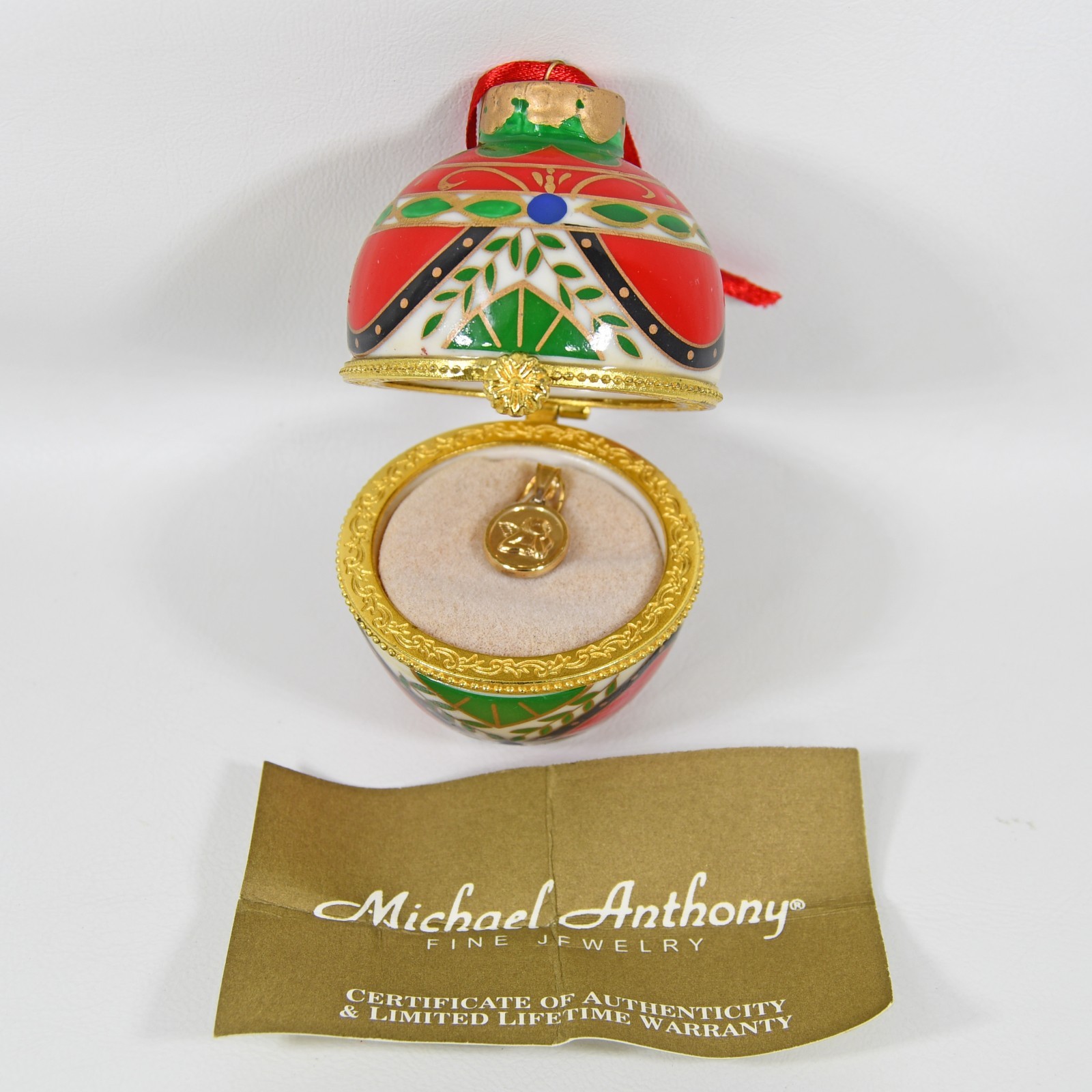 14k Gold Guardian Angel Charm in Trinket Box Christmas Ornament Michael Anthony