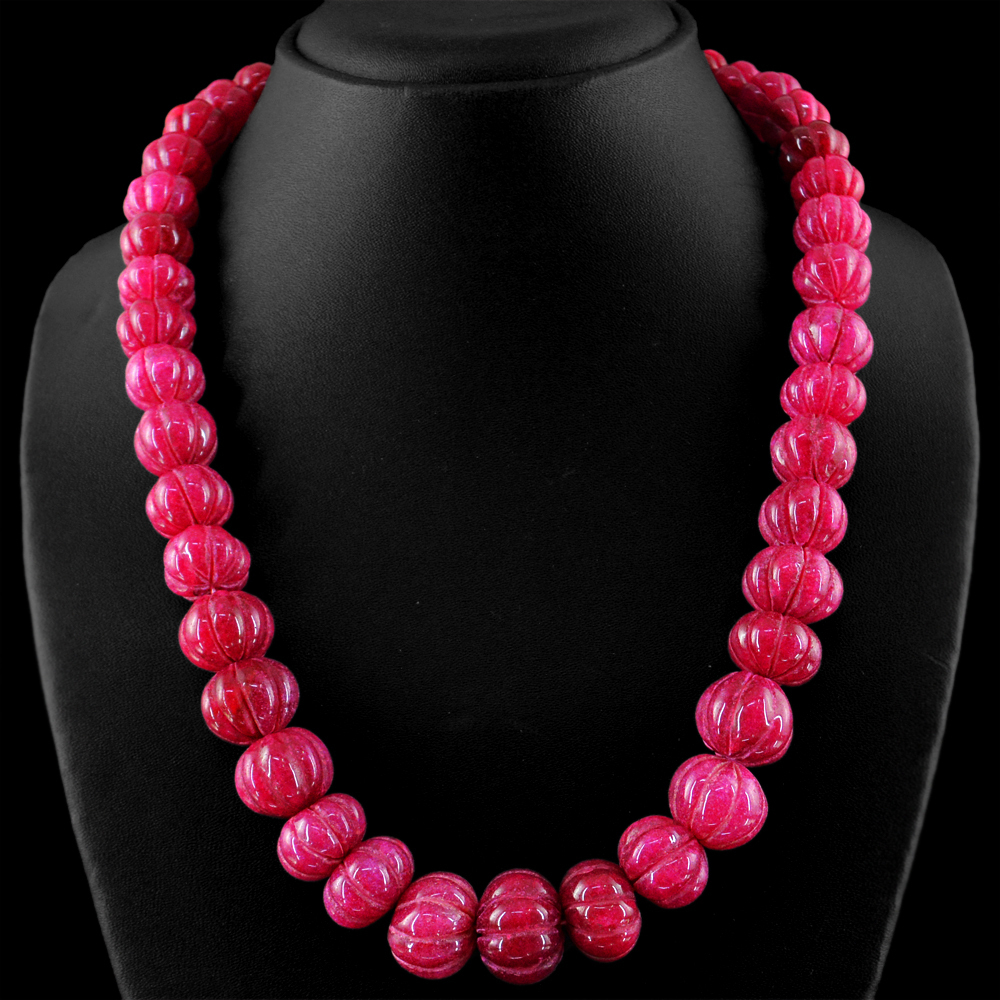 806.00 Cts Earth Mined ENHANCED Ruby Round Shape Carved Beads Hand Made Necklace