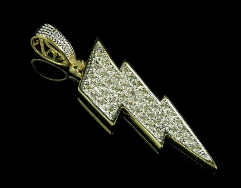 2.00 Ct Round Diamond Lightning Bolt Symbol Pendant Unisex 14k Yellow Gold Over
