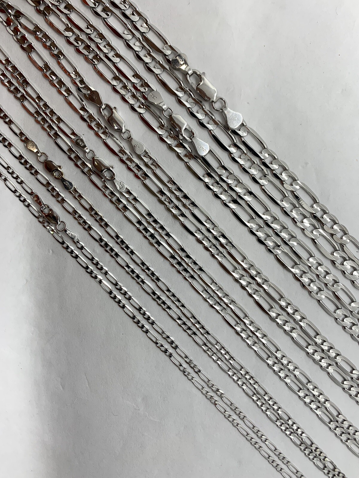 10K Solid White Gold Figaro Link Chain/Necklace Men’s/Women’s 2.2m-6mm 16″-30″