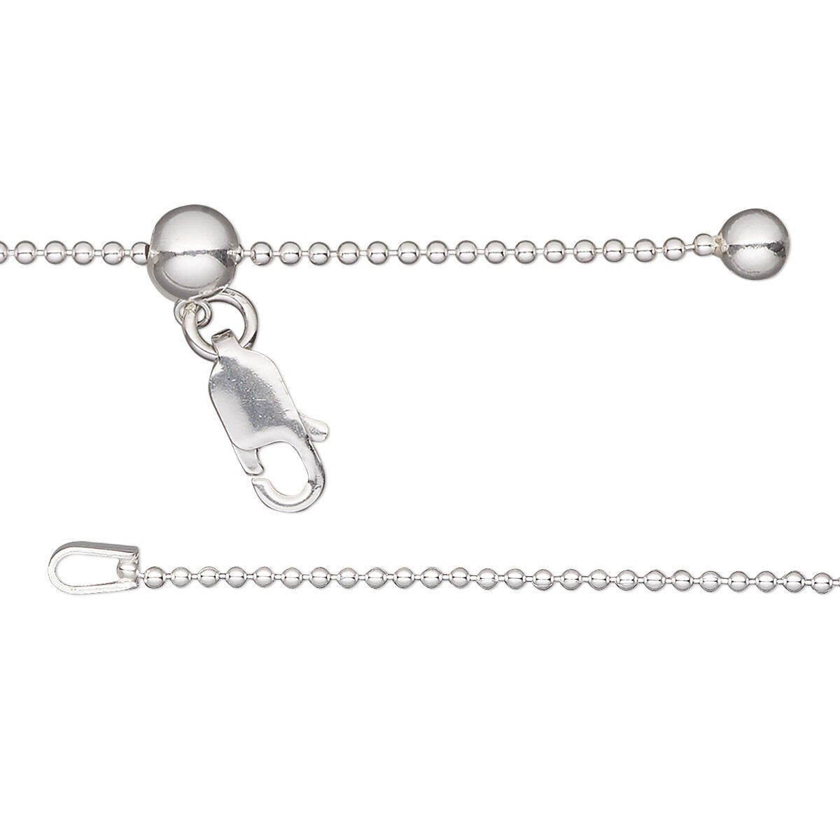 1.2mm Adjustable Bead Ball Chain Necklace Real 925 Sterling Silver up to 24″