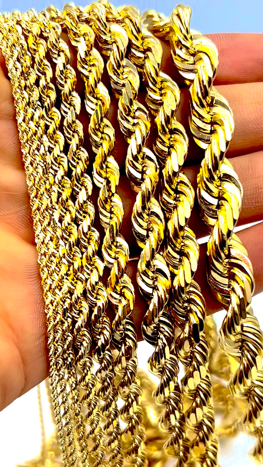 10K Yellow Gold Rope Bracelet Chain Diamond Cut Real Gold 2mm-10mm 7″-9″