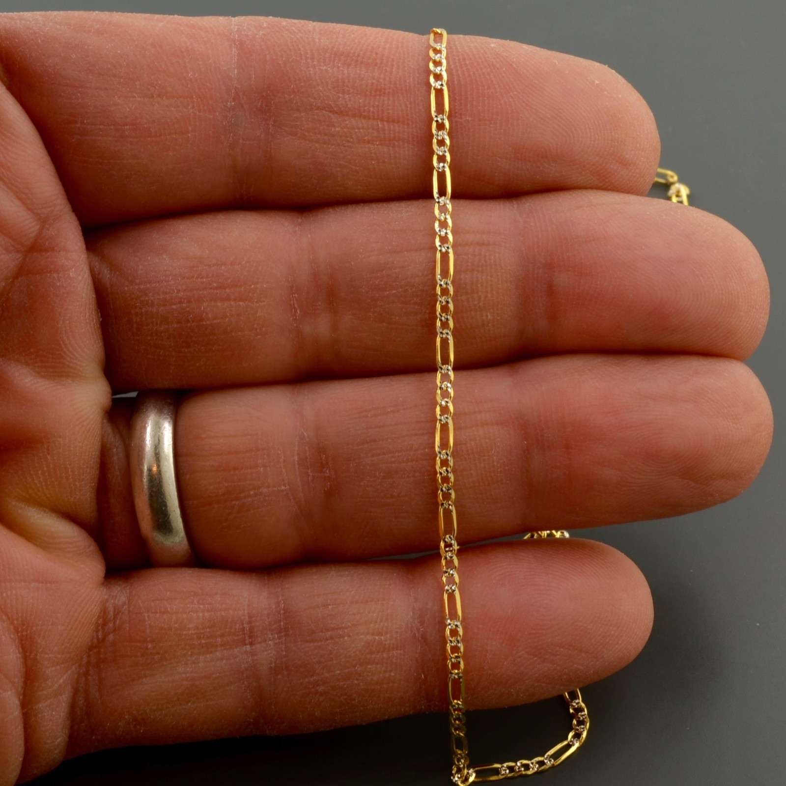 14K YELLOW GOLD 1.9MM PAVE FIGARO LINK 18 INCH NECKLACE