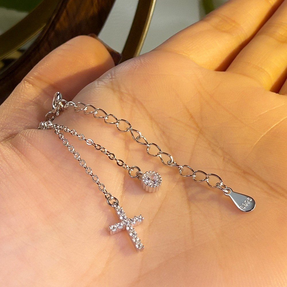 Round Cut Real Moissanite Cross Pendant Necklace 925 Sterling Silver Women Chain