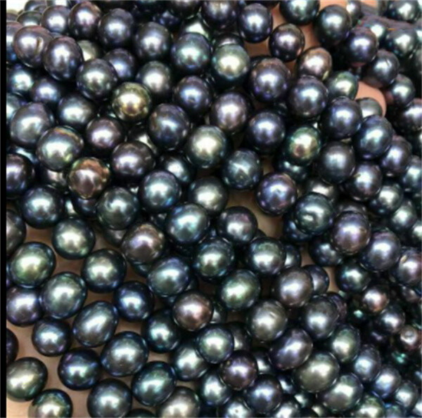 Gorgeous 9-10mm AAA tahitian Peacock blue pearl necklace 30 inch 25″ 14k gold