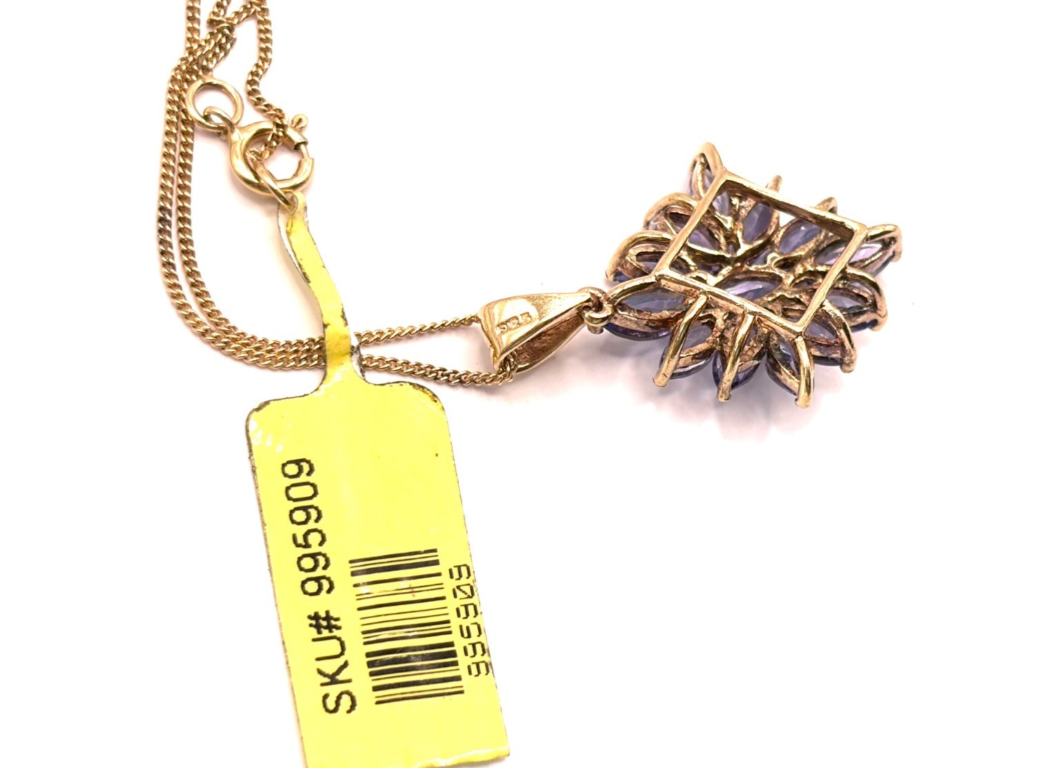 New Sterling Silver Gilt Tanzanite Cluster Pendant Necklace