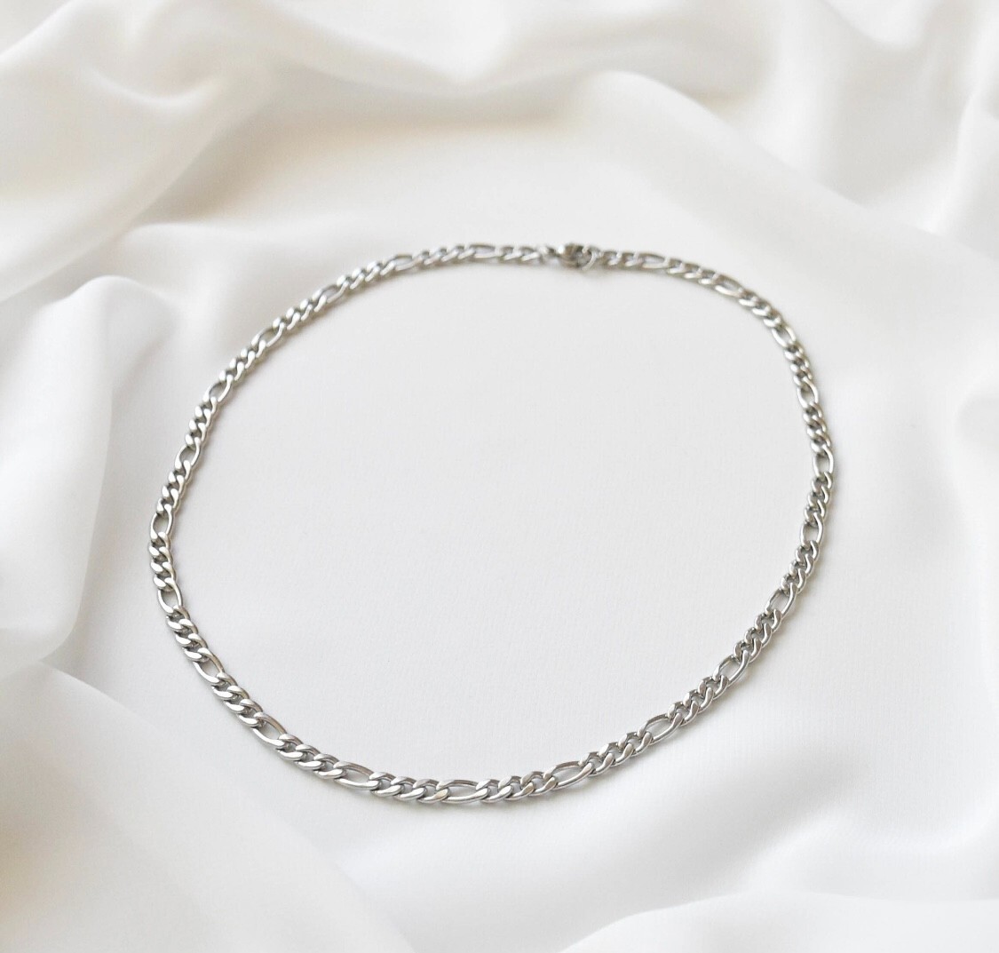 Italian Sterling Silver Figaro Chain Necklace Ladies Choker 925 Silver Chain