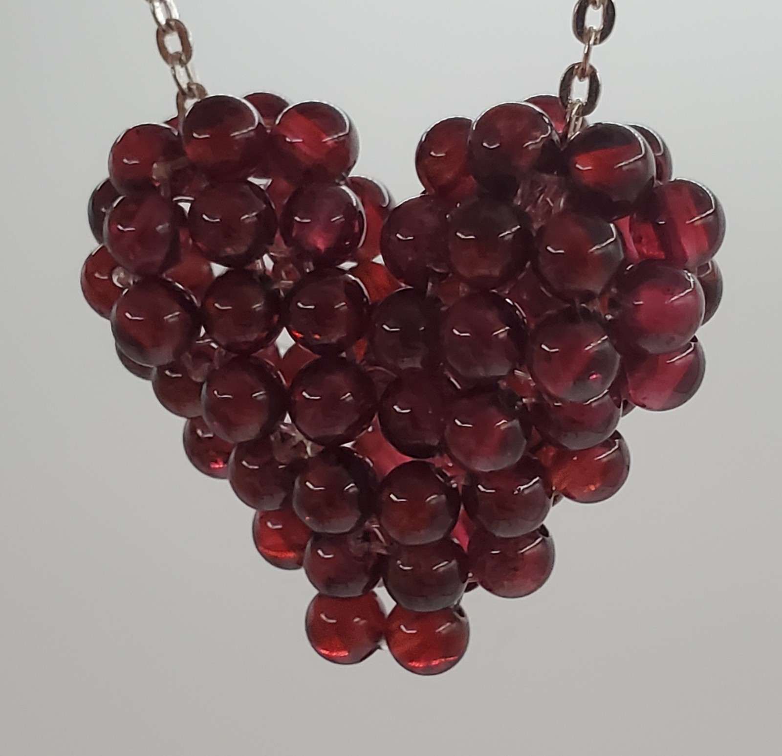925 Zoe B 3D Garnet Heart Necklace 18in Sterling Silver Cluster Pendant 7.6gtw