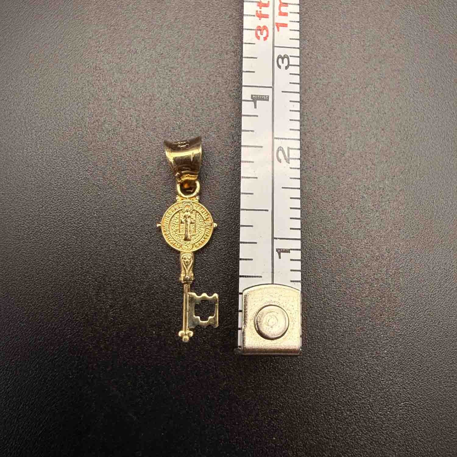 Solid 14K Gold Saint Benedict Key Pendant – Llave de San Benito Charm